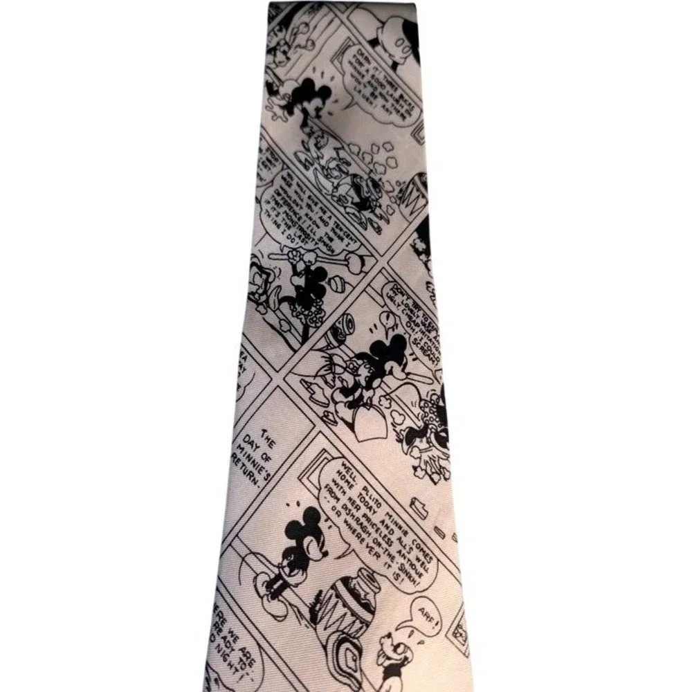 VTG. ~ Mickey & Co. Balancine~Black White Comic Strip~Silk~Men's Necktie ~ 90s